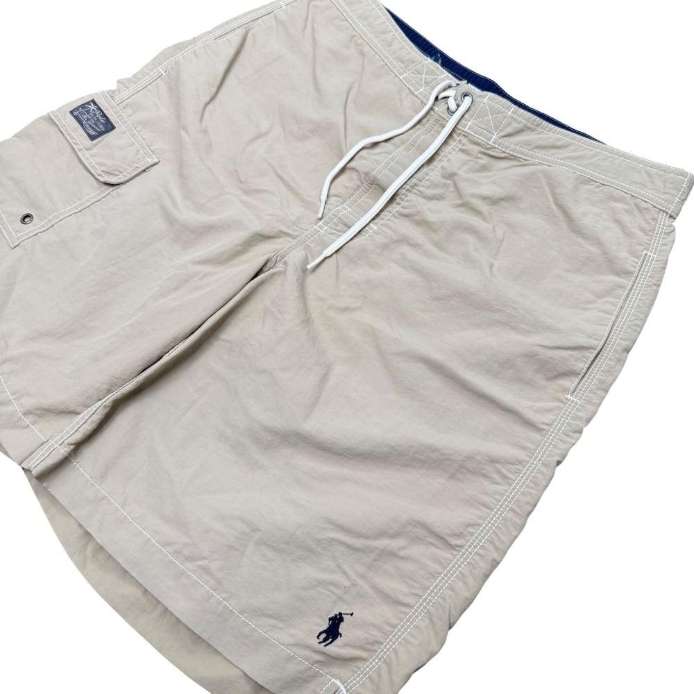 Polo Ralph Lauren‎ Swim Trunks Mens Small Khaki Tan Nylon Board Shorts Cargo 9"